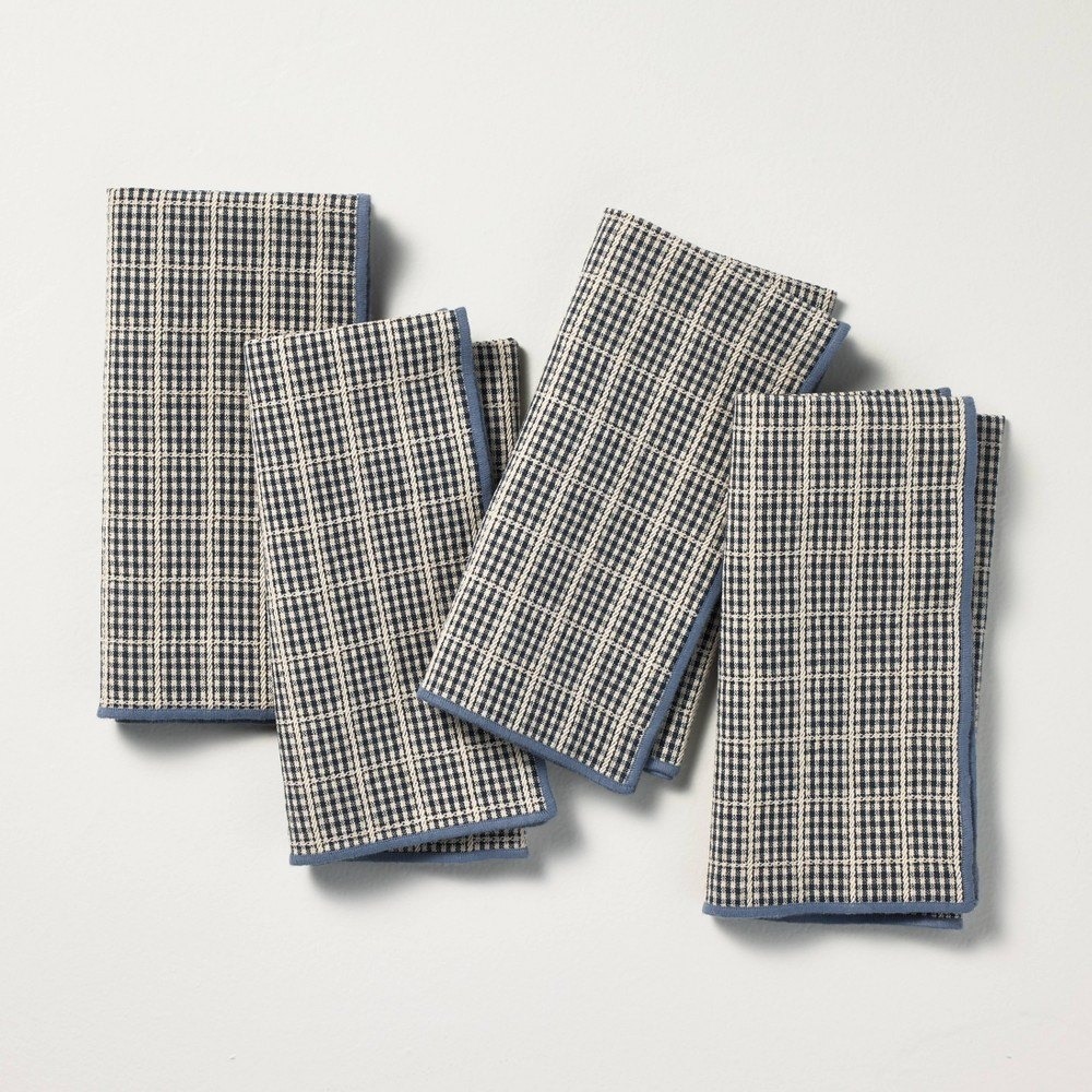 Set of 4 Plaid Cloth Napkins Navy/Blue - Hearth & Hand Magnolia, Target